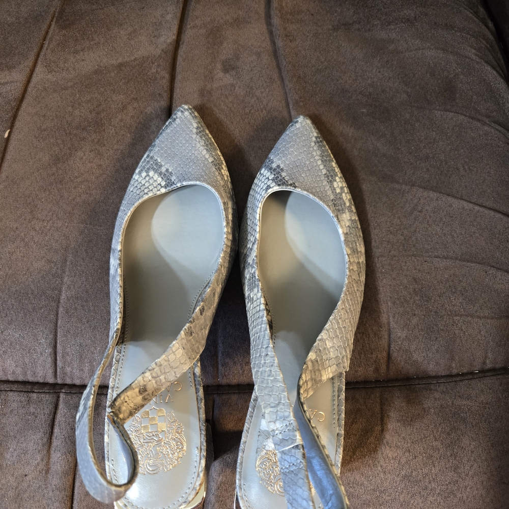 Vince Camuto Snakeskin Pattern Heels - Gray and Cream